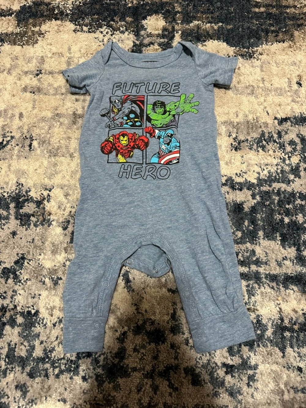 Marvel Gray 'Future Hero' Baby One-Piece with Colorful Superhero Graphics